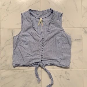 Blue and white striped front tie top